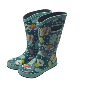 BOGS Kids Cloud Patterned Blue Tall Rain Boots Size 4